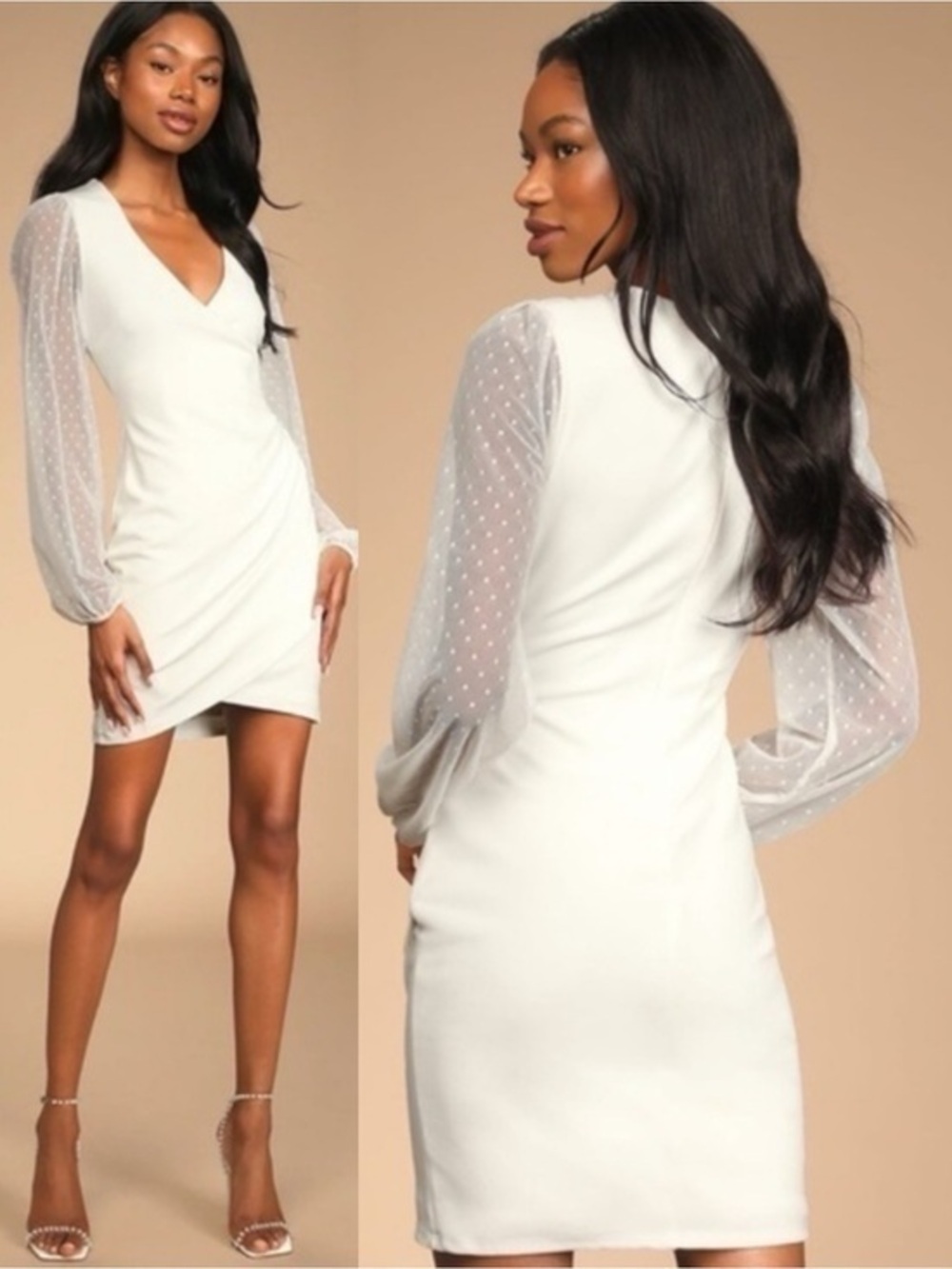 NWT Lulu’s Love That Lasts Forever Ivory Balloon Sleeve Bodycon Mini Dress Small
